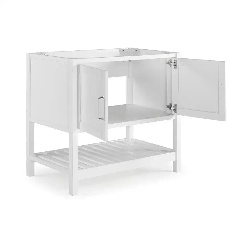 36 in. Bathroom Vanity without Top, Freestanding Shaker Cabinet with Soft-Close Doors and Slatted Bottom Shelf, White