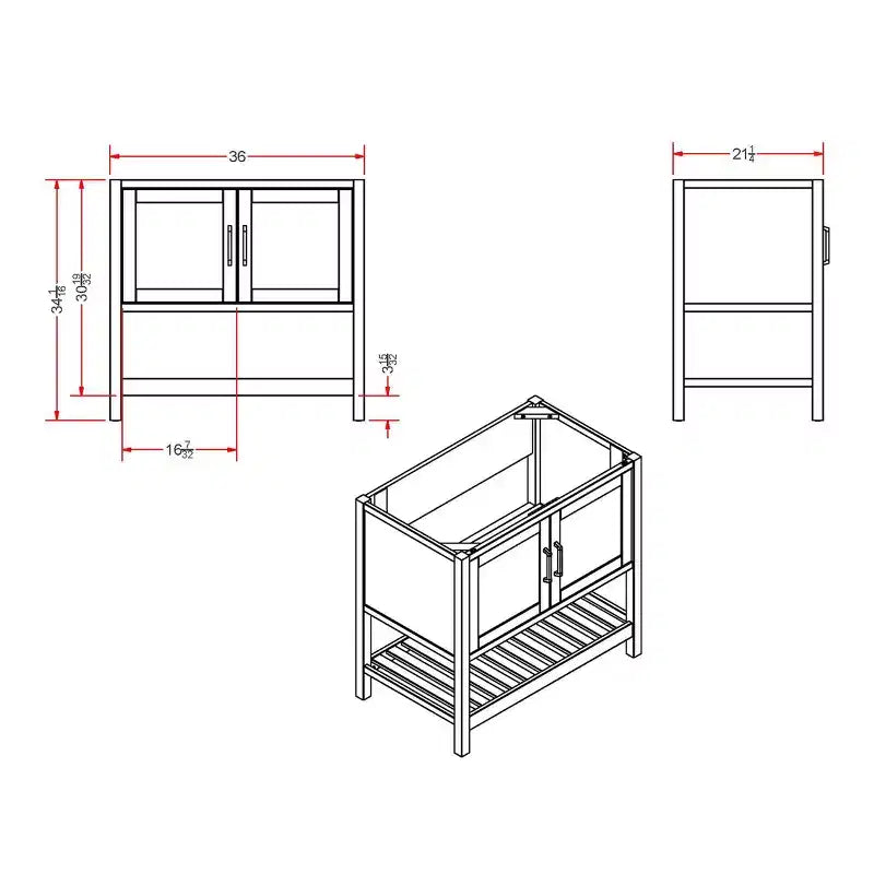 36 in. Bathroom Vanity without Top, Freestanding Shaker Cabinet with Soft-Close Doors and Slatted Bottom Shelf, White