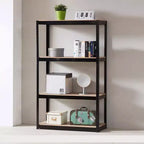 Black Adjustable 4-Tier Shelf Heavy-Duty Metal and Wood Storage Shelf Unit Garage Utility Rack with Boltless Assembly for Books, Kitchenware