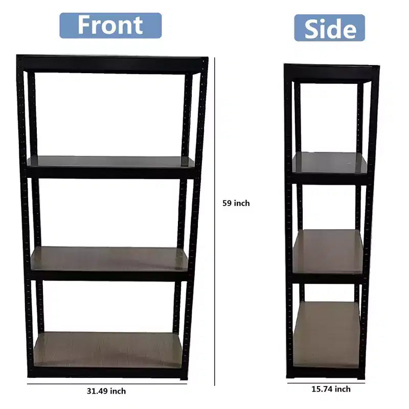 Black Adjustable 4-Tier Shelf Heavy-Duty Metal and Wood Storage Shelf Unit Garage Utility Rack with Boltless Assembly for Books, Kitchenware