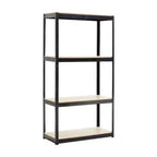 Black Adjustable 4-Tier Shelf Heavy-Duty Metal and Wood Storage Shelf Unit Garage Utility Rack with Boltless Assembly for Books, Kitchenware