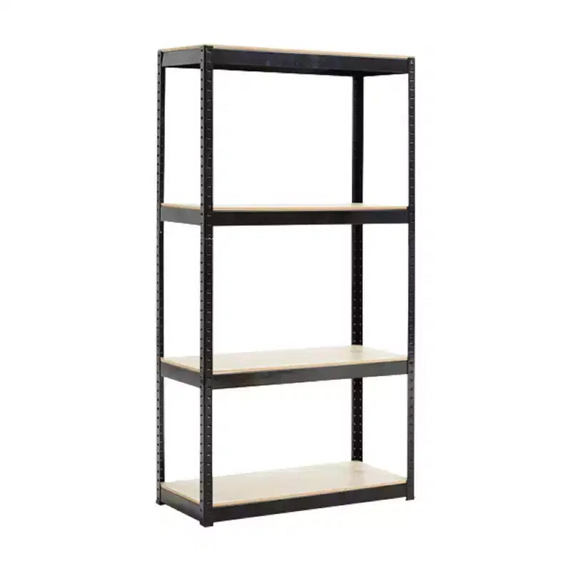 Black Adjustable 4-Tier Shelf Heavy-Duty Metal and Wood Storage Shelf Unit Garage Utility Rack with Boltless Assembly for Books, Kitchenware