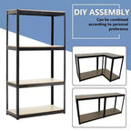 Black Adjustable 4-Tier Shelf Heavy-Duty Metal and Wood Storage Shelf Unit Garage Utility Rack with Boltless Assembly for Books, Kitchenware