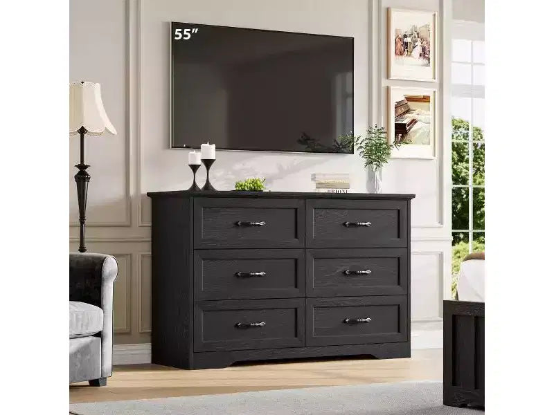 6 Drawer Dresser for Bedroom, Chest of Drawers, Farmhouse Modern Wooden Dresser, Storage Organizer