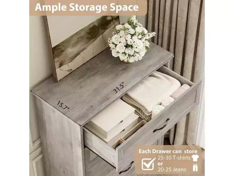 6 Drawer Dresser for Bedroom, Chest of Drawers, Farmhouse Modern Wooden Dresser, Storage Organizer