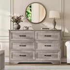6 Drawer Dresser for Bedroom, Chest of Drawers, Farmhouse Modern Wooden Dresser, Storage Organizer