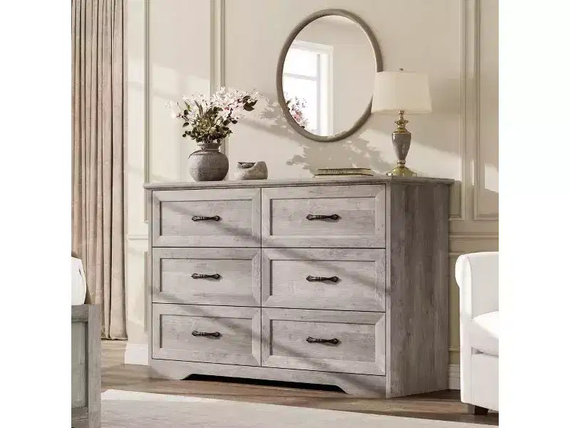 6 Drawer Dresser for Bedroom, Chest of Drawers, Farmhouse Modern Wooden Dresser, Storage Organizer