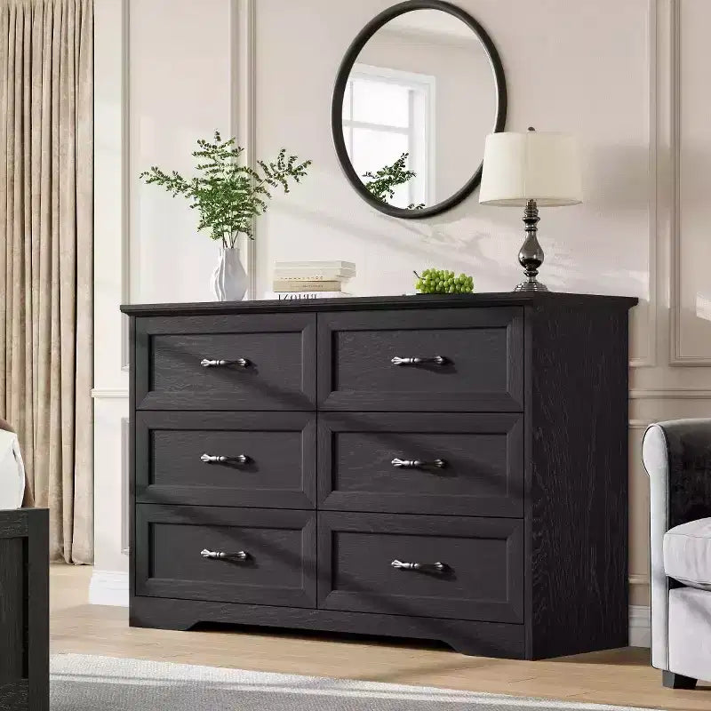 6 Drawer Dresser for Bedroom, Chest of Drawers, Farmhouse Modern Wooden Dresser, Storage Organizer