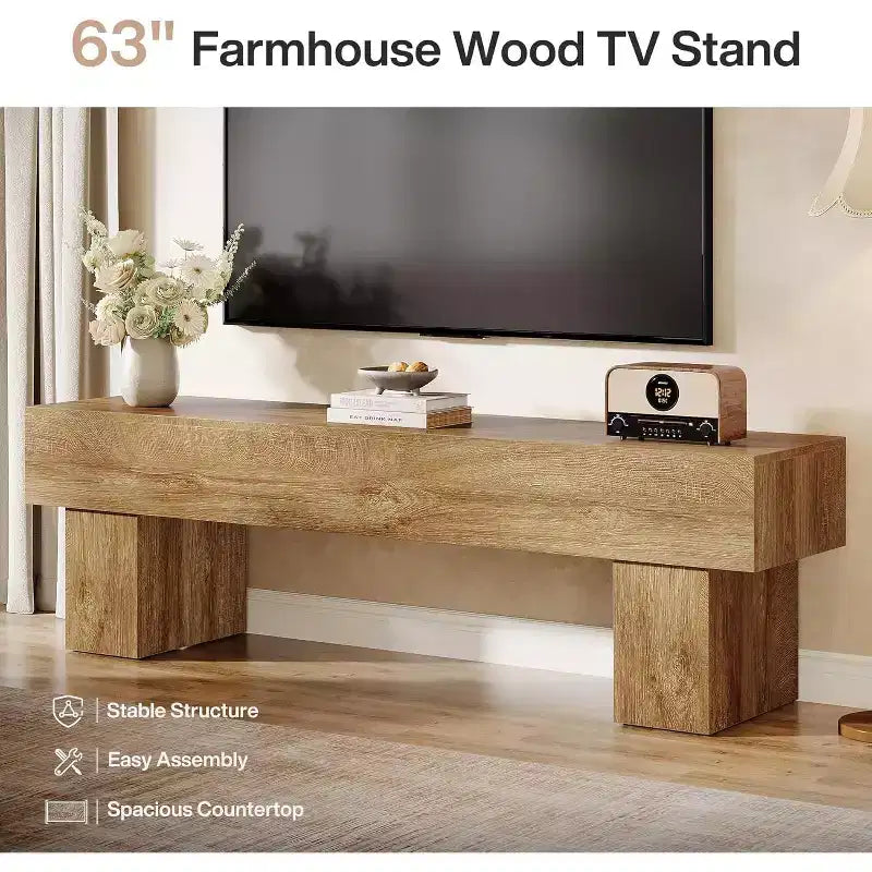 63 TV Stand Entertainment Center, Low TV Console for Living Room, Long Media Console Television Stands for 55/60/65 Inches TV