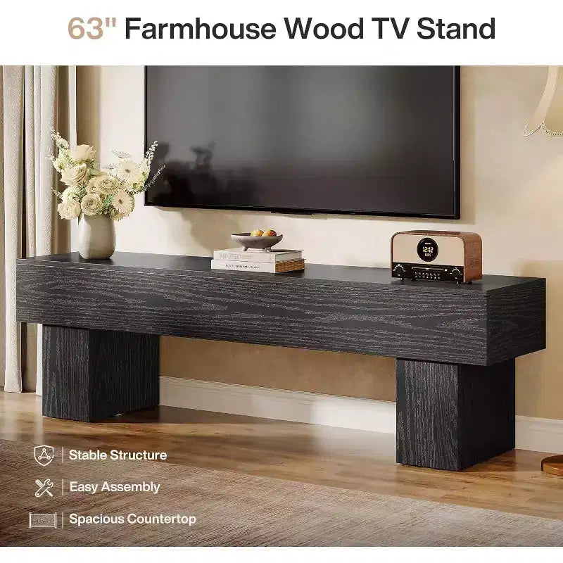 63 TV Stand Entertainment Center, Low TV Console for Living Room, Long Media Console Television Stands for 55/60/65 Inches TV