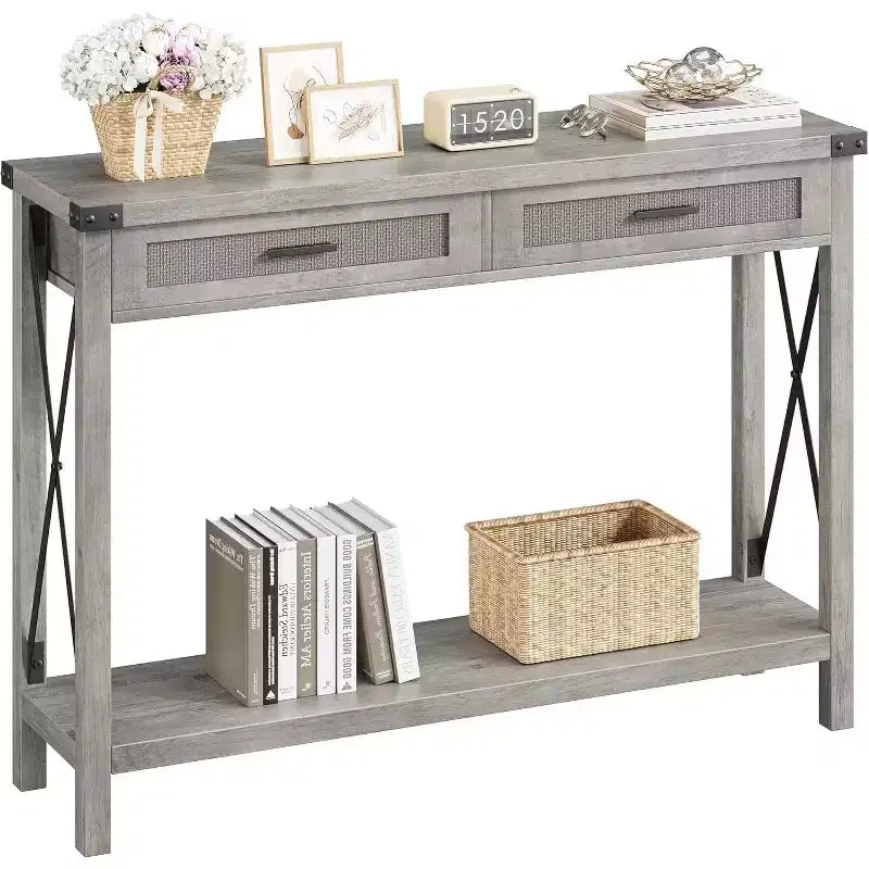 Rattan Console Table for Entryway - Boho Entryway Table with Storage and Drawers, Small Entry Tables, 43"