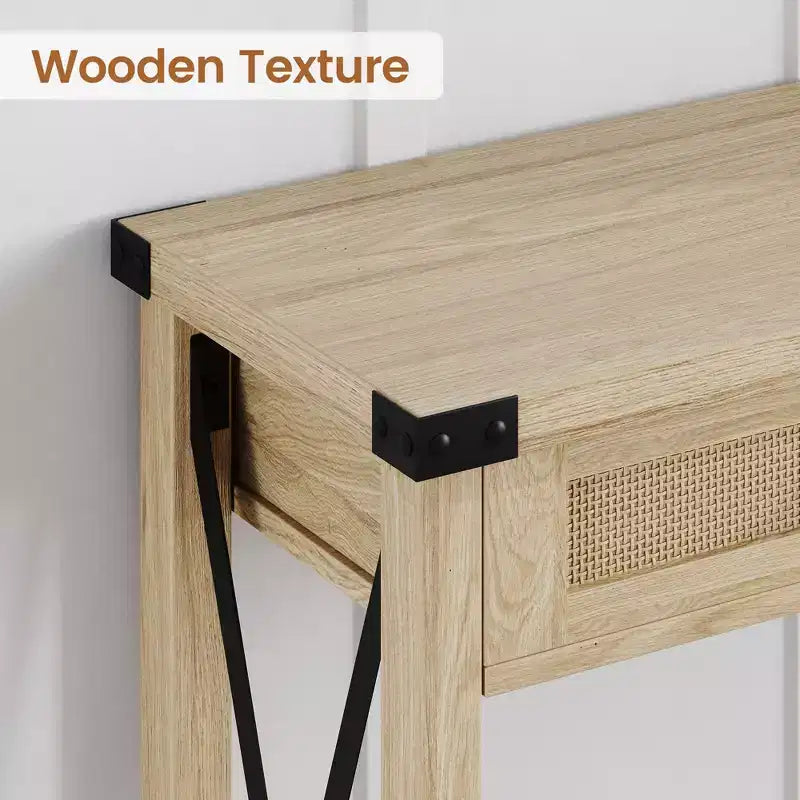 Rattan Console Table for Entryway - Boho Entryway Table with Storage and Drawers, Small Entry Tables, 43"