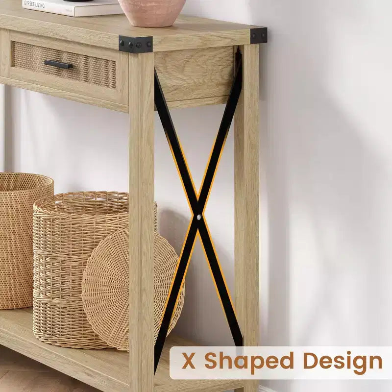 Rattan Console Table for Entryway - Boho Entryway Table with Storage and Drawers, Small Entry Tables, 43"