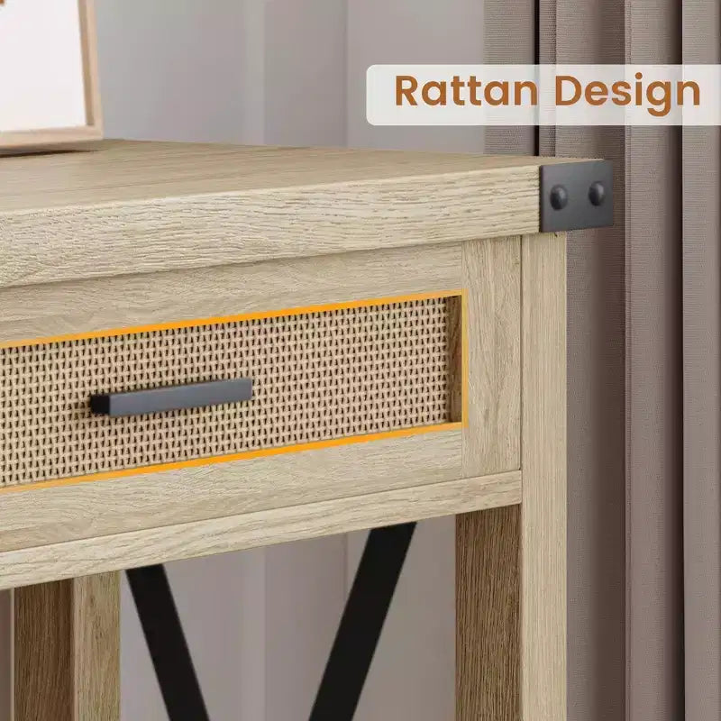 Rattan Console Table for Entryway - Boho Entryway Table with Storage and Drawers, Small Entry Tables, 43"