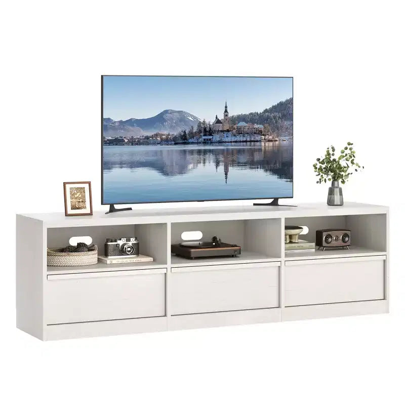 70 inch TV Stand for 80 TVs, Mid Century Modern Entertainment Center with Storage Drawer & Open Shelves