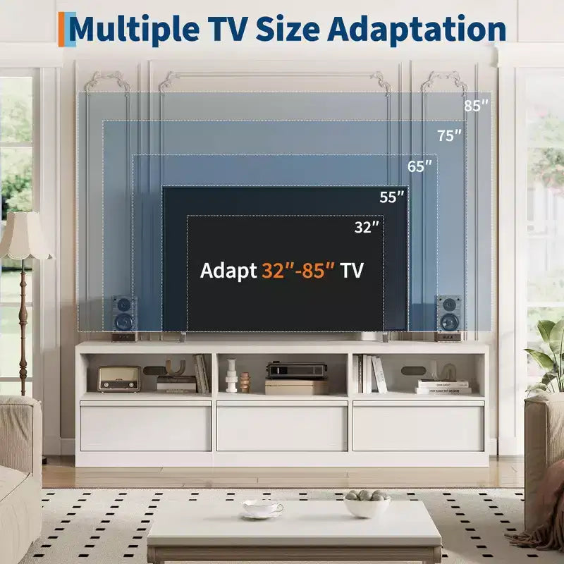 70 inch TV Stand for 80 TVs, Mid Century Modern Entertainment Center with Storage Drawer & Open Shelves