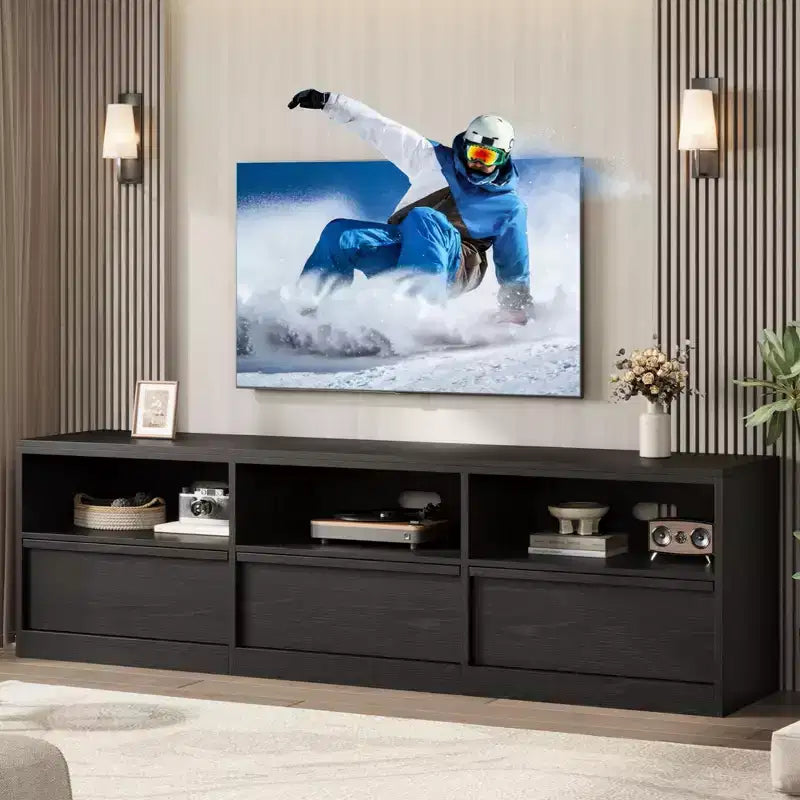 70 inch TV Stand for 80 TVs, Mid Century Modern Entertainment Center with Storage Drawer & Open Shelves