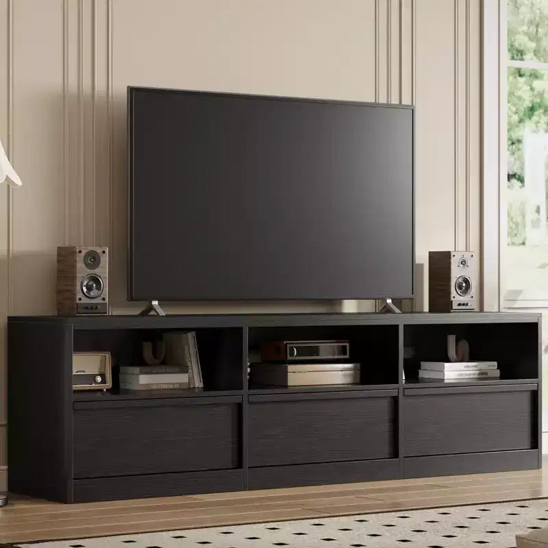 70 inch TV Stand for 80 TVs, Mid Century Modern Entertainment Center with Storage Drawer & Open Shelves