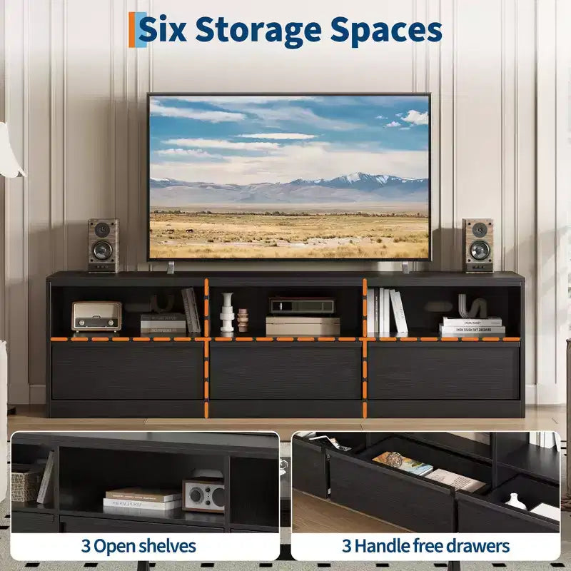 70 inch TV Stand for 80 TVs, Mid Century Modern Entertainment Center with Storage Drawer & Open Shelves