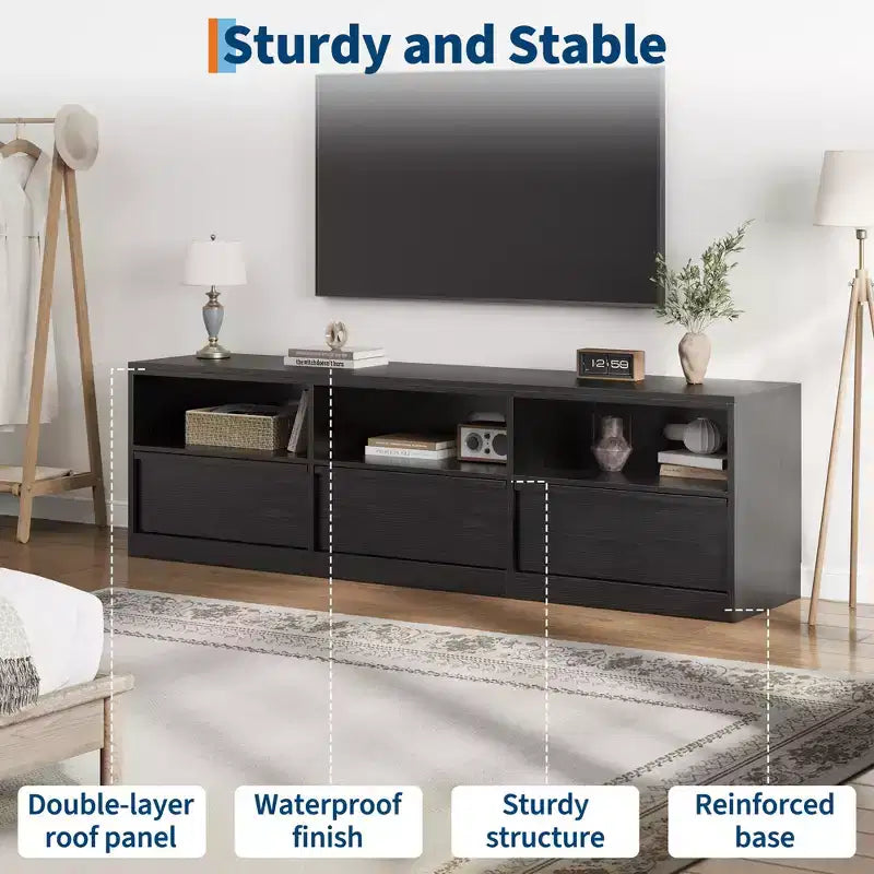 70 inch TV Stand for 80 TVs, Mid Century Modern Entertainment Center with Storage Drawer & Open Shelves