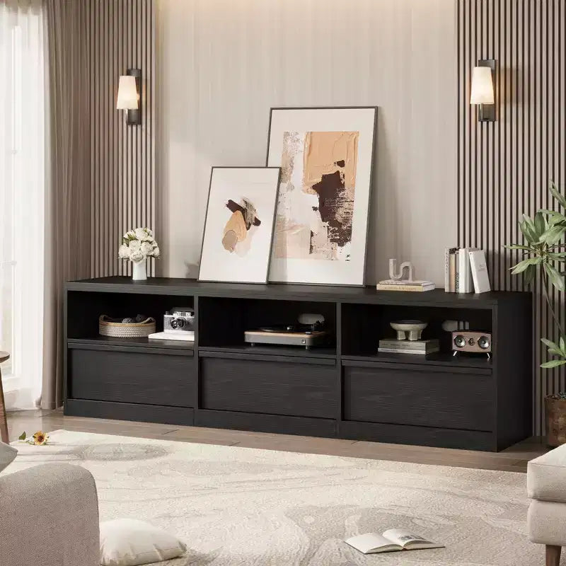 70 inch TV Stand for 80 TVs, Mid Century Modern Entertainment Center with Storage Drawer & Open Shelves