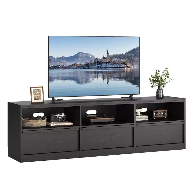 70 inch TV Stand for 80 TVs, Mid Century Modern Entertainment Center with Storage Drawer & Open Shelves