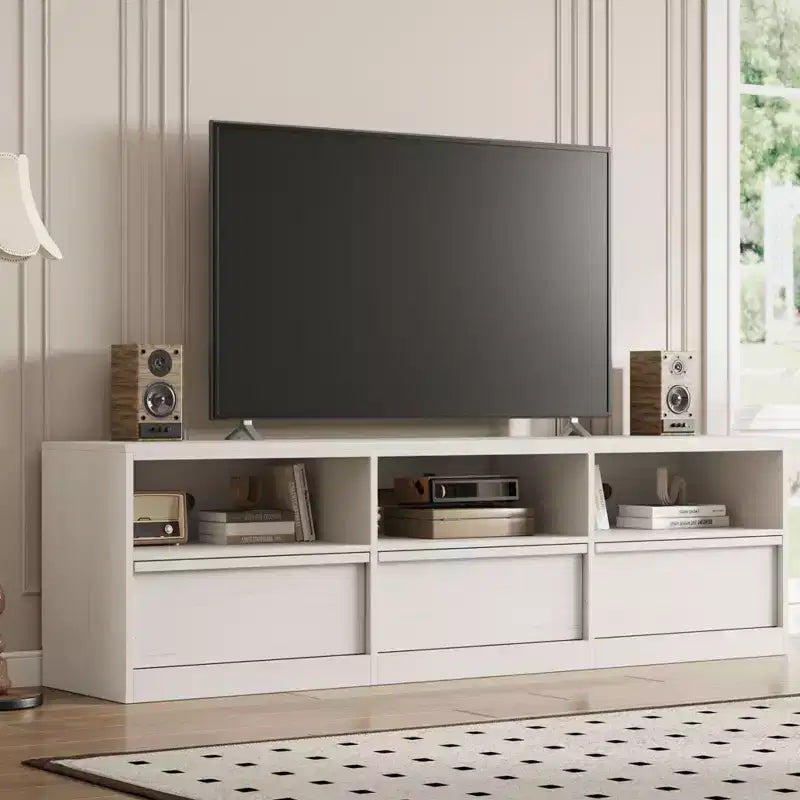 70 inch TV Stand for 80 TVs, Mid Century Modern Entertainment Center with Storage Drawer & Open Shelves