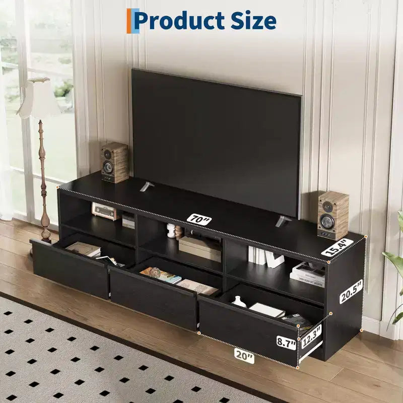 70 inch TV Stand for 80 TVs, Mid Century Modern Entertainment Center with Storage Drawer & Open Shelves