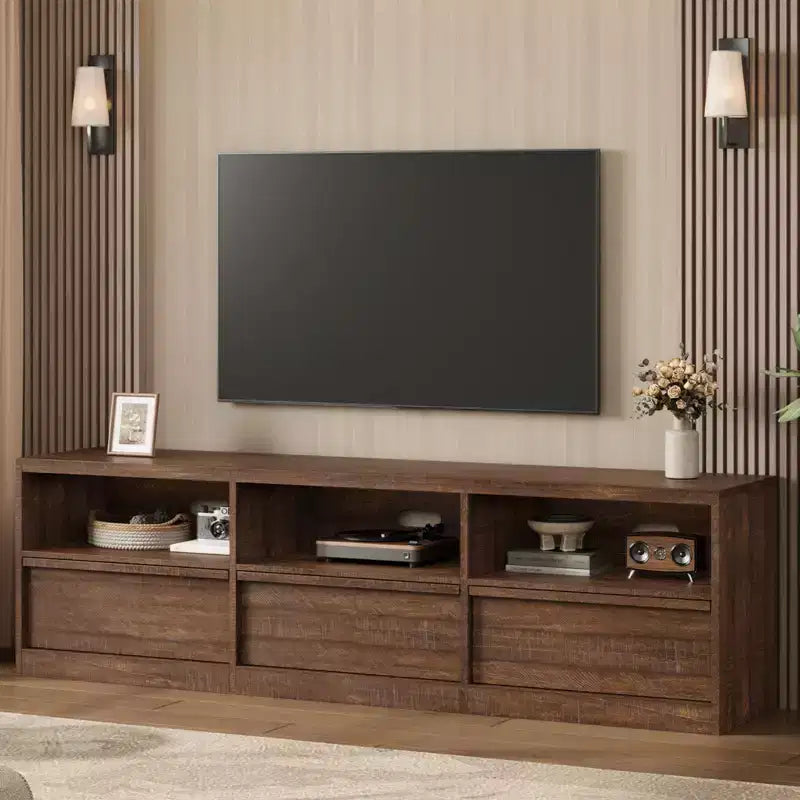 70 inch TV Stand for 80 TVs, Mid Century Modern Entertainment Center with Storage Drawer & Open Shelves