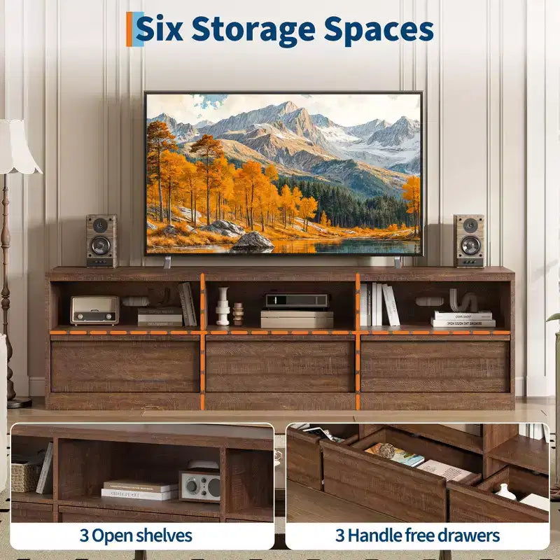 70 inch TV Stand for 80 TVs, Mid Century Modern Entertainment Center with Storage Drawer & Open Shelves