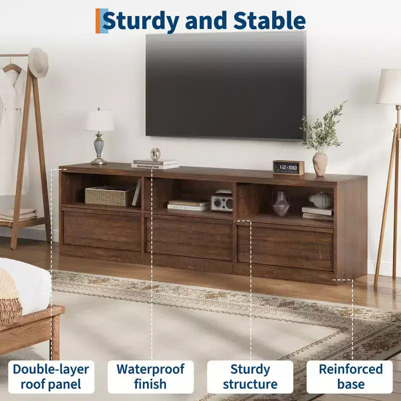 70 inch TV Stand for 80 TVs, Mid Century Modern Entertainment Center with Storage Drawer & Open Shelves