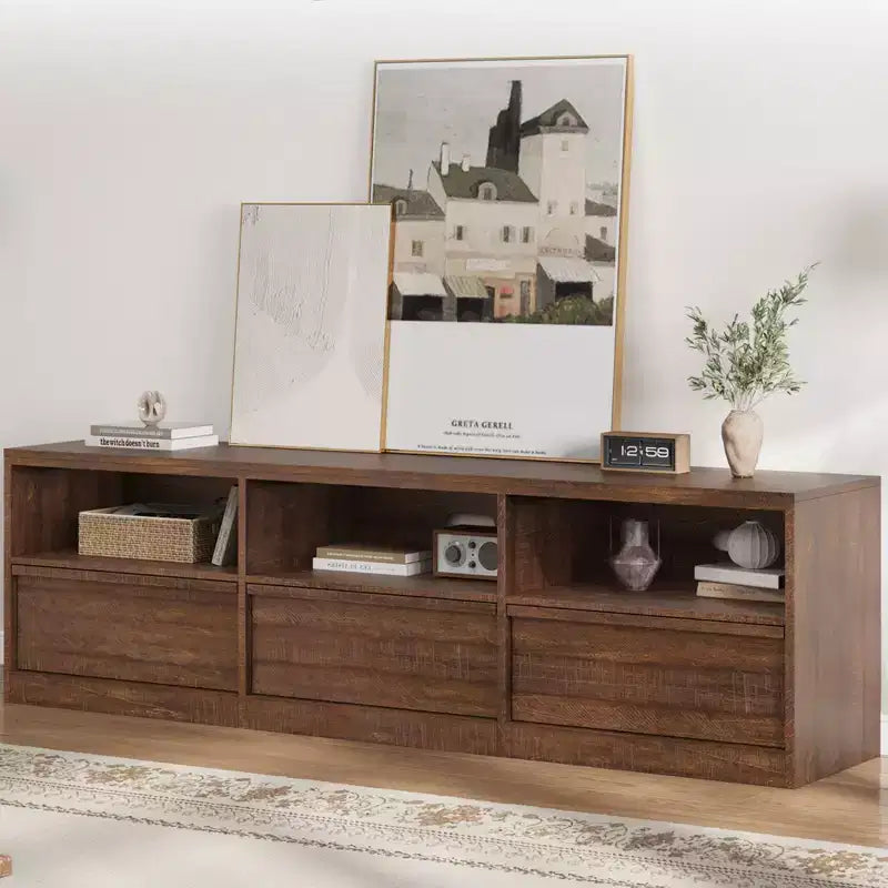70 inch TV Stand for 80 TVs, Mid Century Modern Entertainment Center with Storage Drawer & Open Shelves