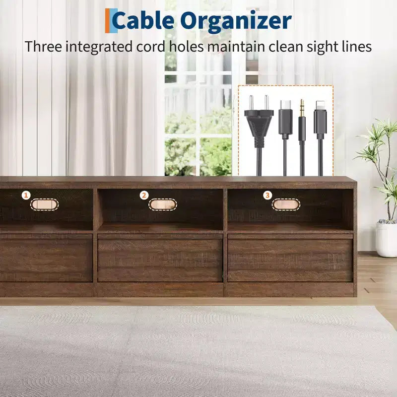 70 inch TV Stand for 80 TVs, Mid Century Modern Entertainment Center with Storage Drawer & Open Shelves