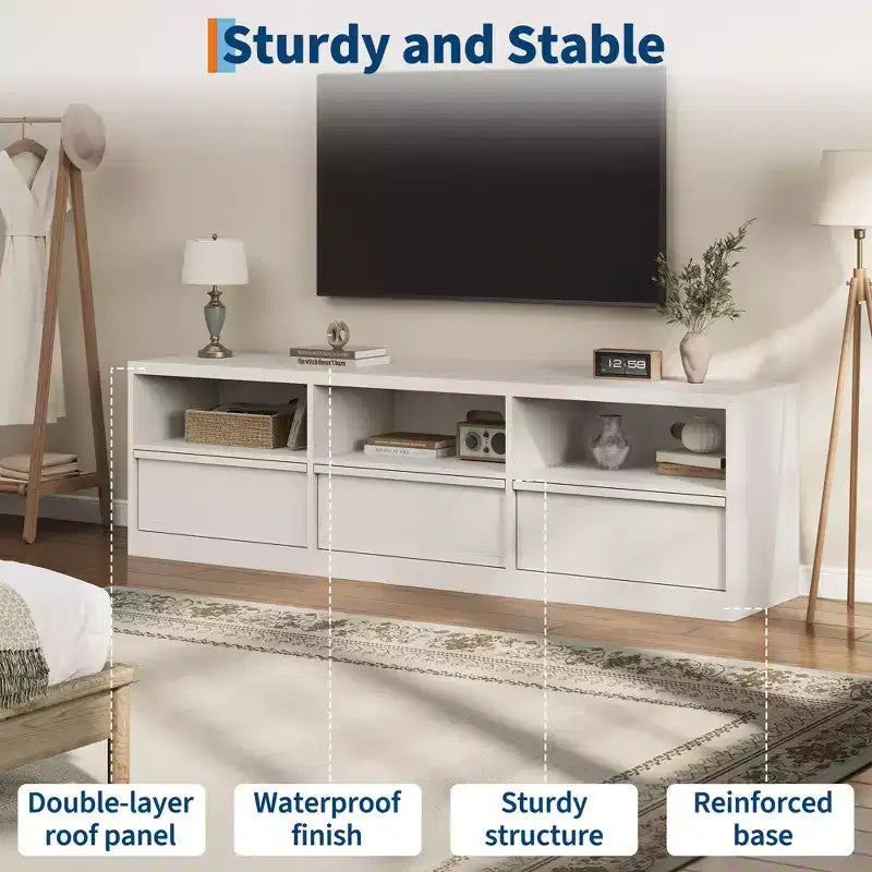 70 inch TV Stand for 80 TVs, Mid Century Modern Entertainment Center with Storage Drawer & Open Shelves