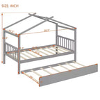 Twin Size Wooden House Bed with Twin Size Trundle