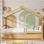Twin Size Wooden House Bed with Twin Size Trundle