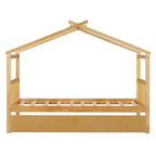 Twin Size Wooden House Bed with Twin Size Trundle