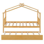 Twin Size Wooden House Bed with Twin Size Trundle