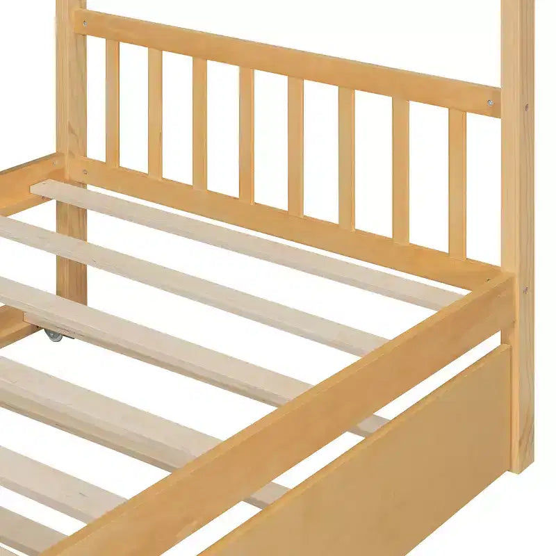 Twin Size Wooden House Bed with Twin Size Trundle