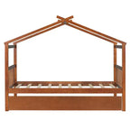 Twin Size Wooden House Bed with Twin Size Trundle
