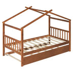 Twin Size Wooden House Bed with Twin Size Trundle