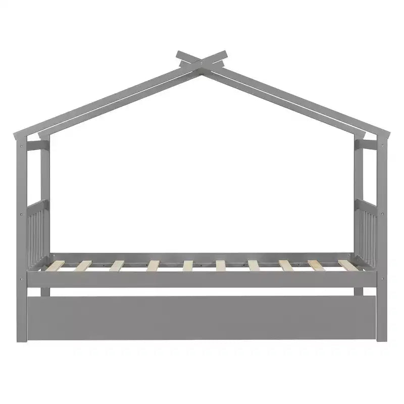 Twin Size Wooden House Bed with Twin Size Trundle