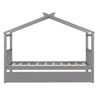 Twin Size Wooden House Bed with Twin Size Trundle