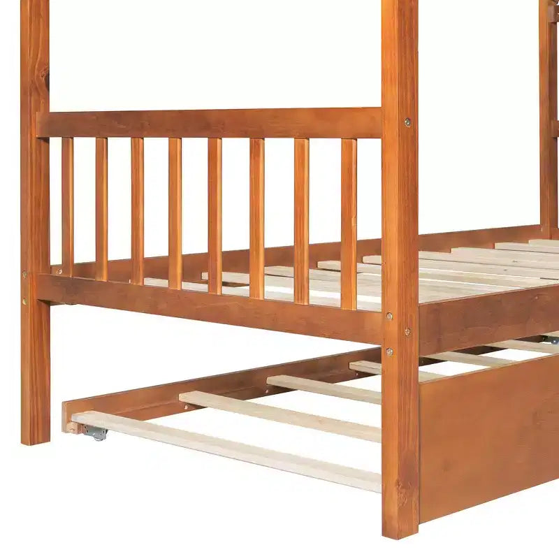 Twin Size Wooden House Bed with Twin Size Trundle