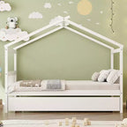 Twin Size Wooden House Bed with Twin Size Trundle