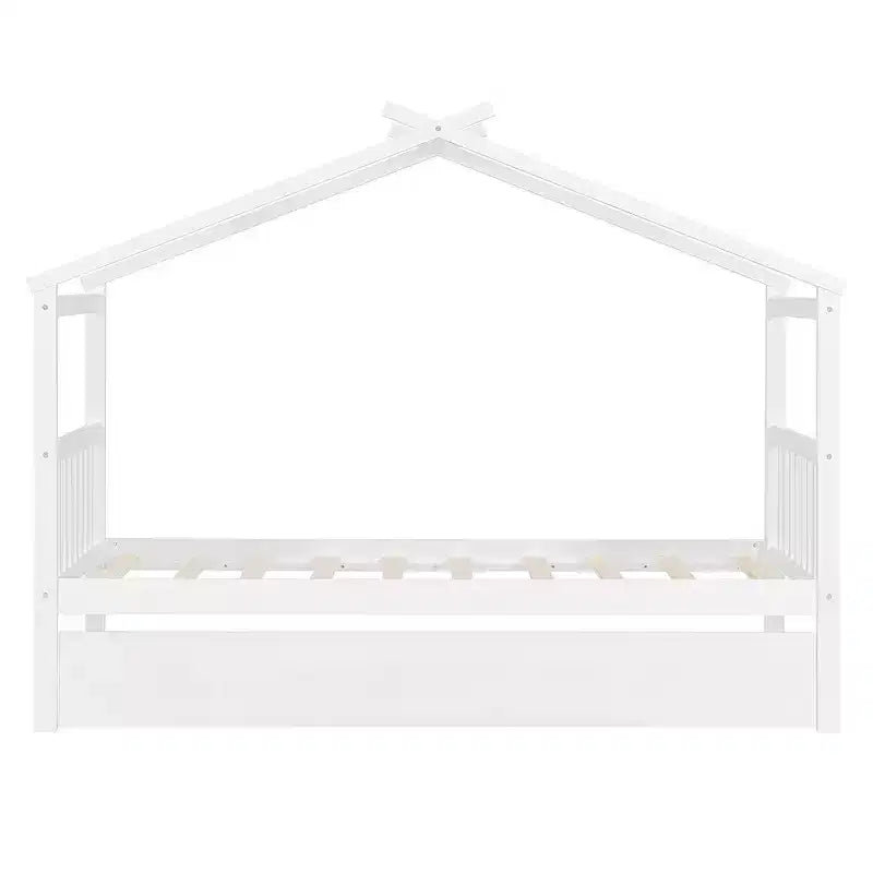 Twin Size Wooden House Bed with Twin Size Trundle