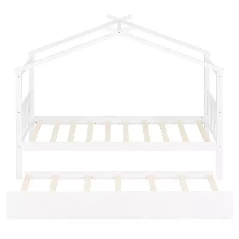 Twin Size Wooden House Bed with Twin Size Trundle