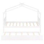 Twin Size Wooden House Bed with Twin Size Trundle