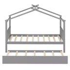 Twin Size Wooden House Bed with Twin Size Trundle