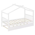 Twin Size Wooden House Bed with Twin Size Trundle